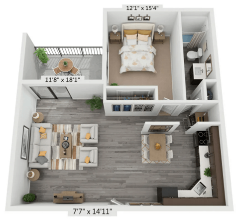 Mandalane 1A - 1 bed 1 bath - floor plan